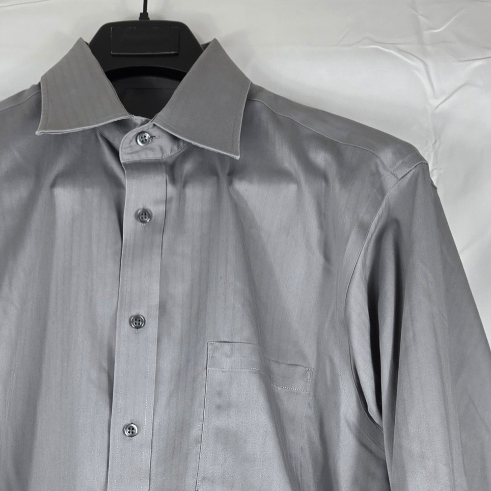 Joseph Abboud Mens Grey Herringbone Non-Iron Dress Shirt Regular Fit 16.5 34/35